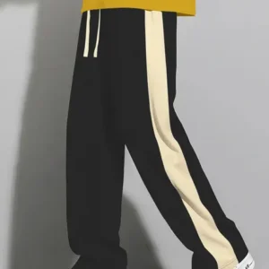 Men Colorblock Black Track Pants